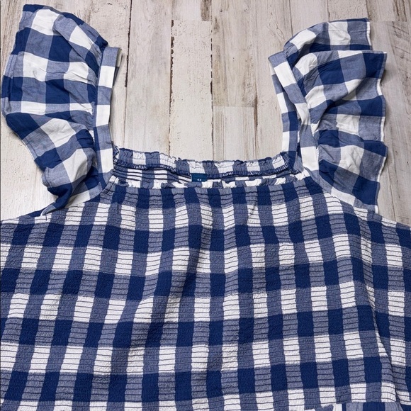Old Navy Smocked Fit & Flare Mini Dress Plus Size 4X Flutter Sleeve Gingham Blue - Picture 6 of 15